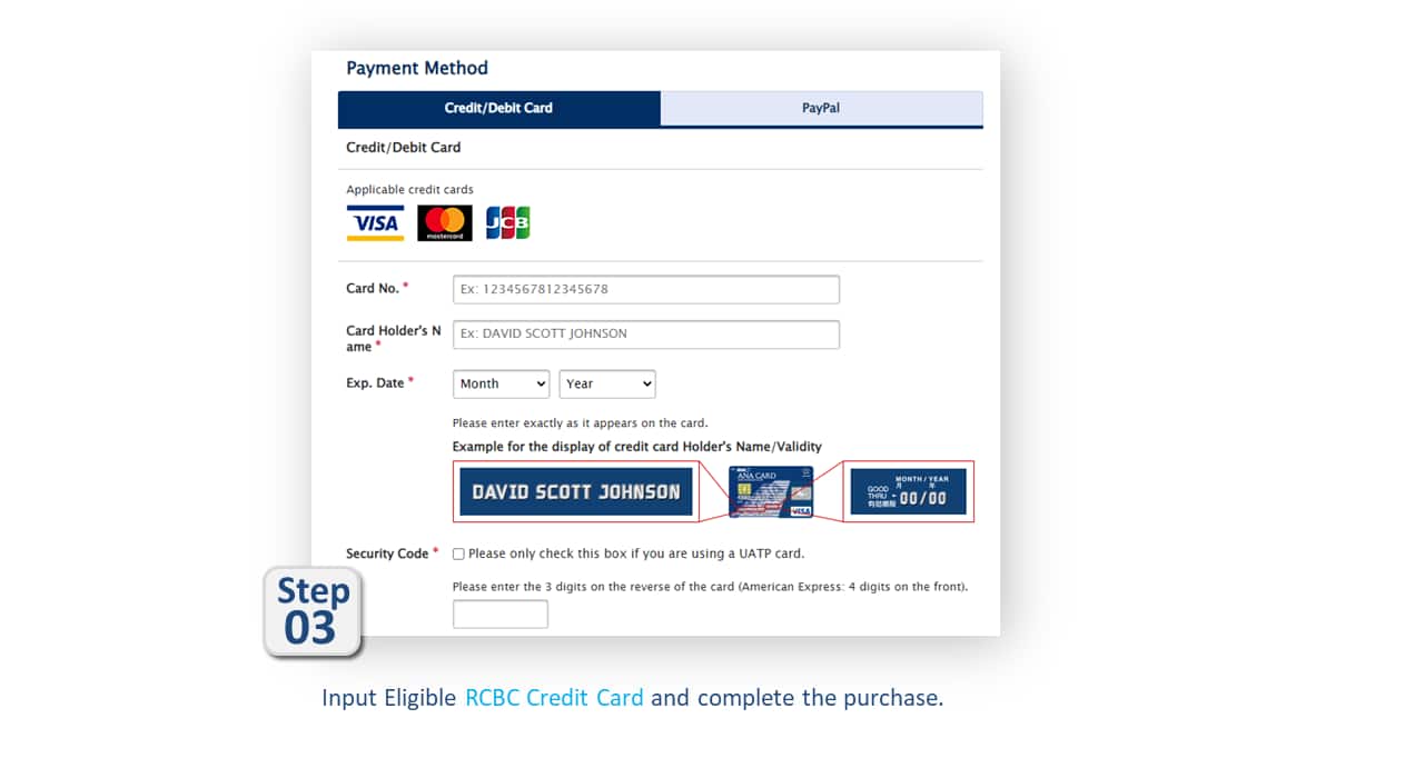 Step03 Input Eligible RCBC Credit Card and complete the purchase.