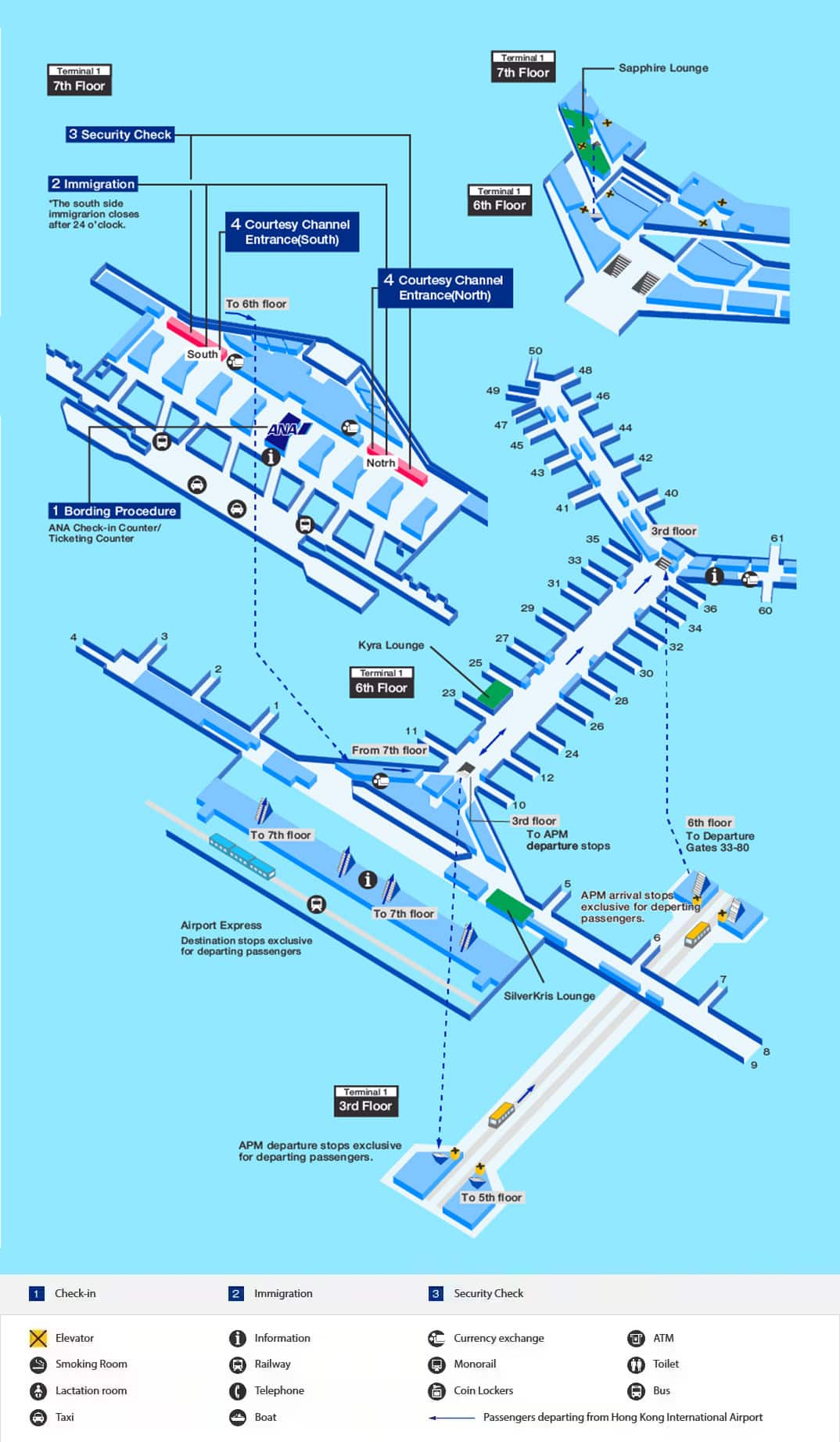 香港空港の出発ターミナルマップ