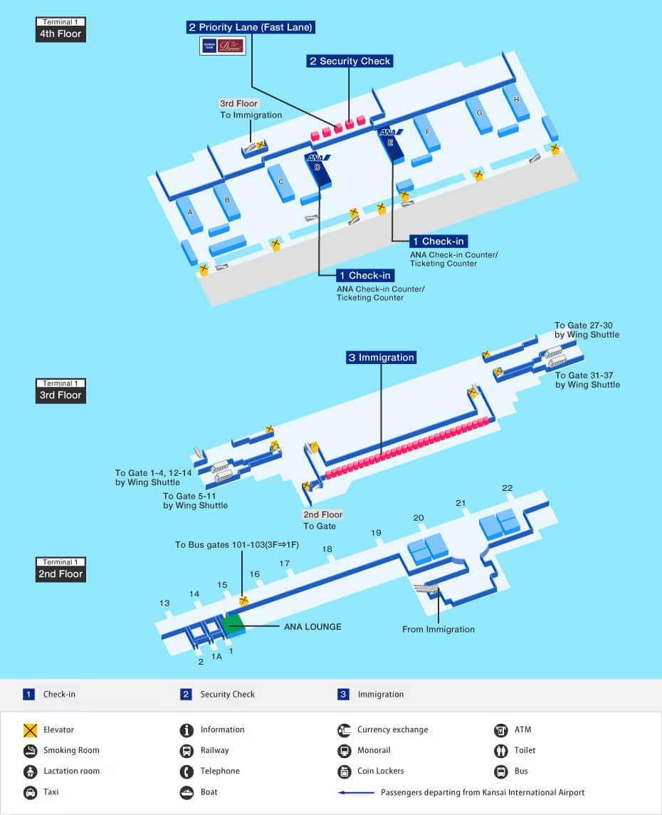 Departure map of Kansai airport