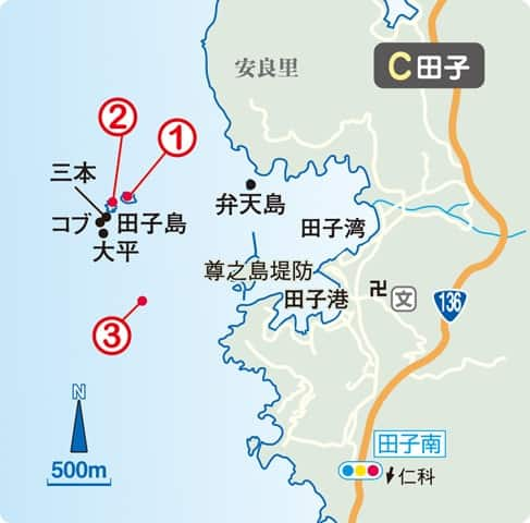 田子エリアの案内地図