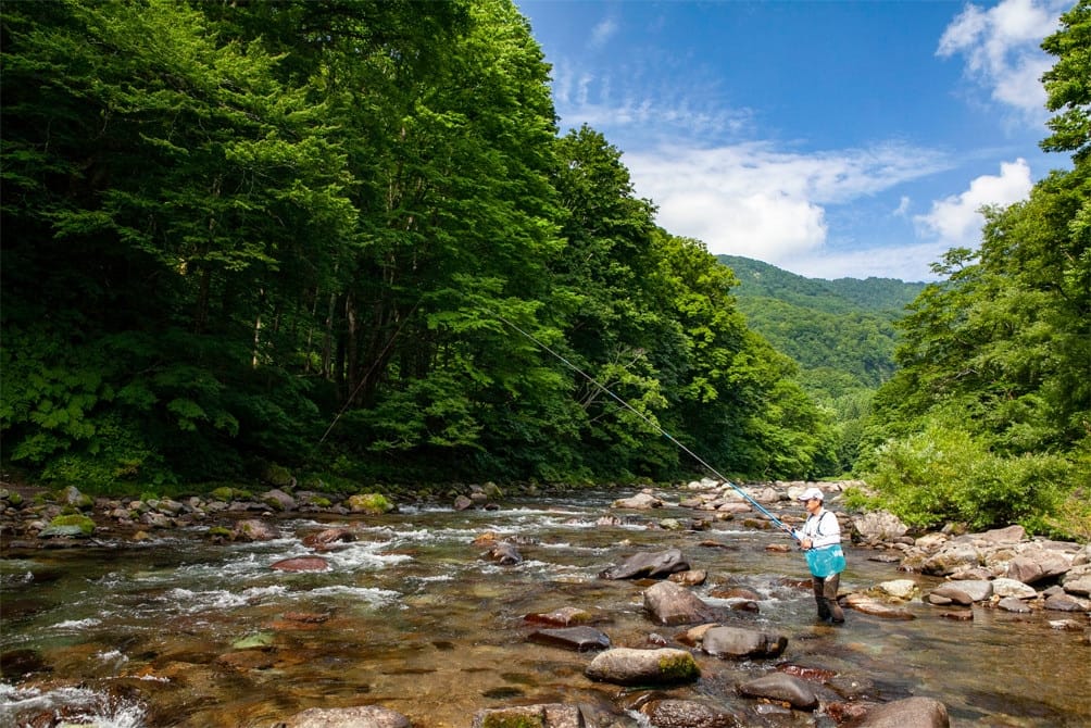 風景写真：赤石川でのアユ釣り